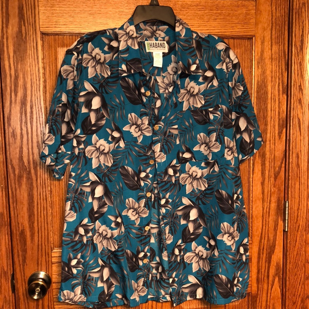Haband Hawaiian Casual Button Down Shirt